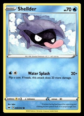 Shellder Common 040/202 SWSH01: Sword & Shield Base Set Pokemon Card - Image 1 of 2