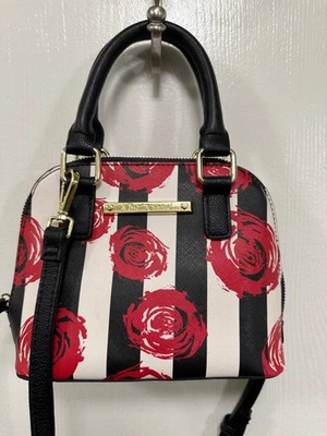 Mini Bolso sin asas Betsey Johnson Bolso Bandolera Negro Blanco Rayas Floral Foto 1 de 4