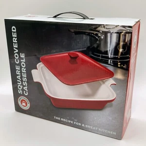 Chef's Counter Red Stoneware Square Covered Casserole 11x9x3 Dishwash/Microwave - Picture 1 of 5