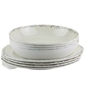 Tommy Bahama Cream Dinner Plates Pasta Bowls Melamine Set Crackle Rustic White