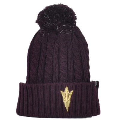 NCAA Zephyr Arizona Sun Devils Crochet Winter Pom Pom Cuffed Knit Beanie Hat - Image 1 of 3