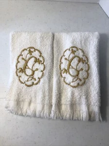 Monogramed Tea Towels White With Gold C - Picture 1 of 4