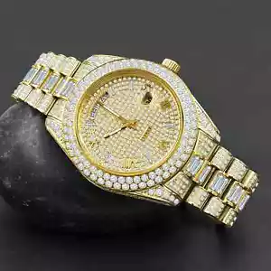 Men's Fully Iced Stainless Steel Bust down Out Real Two Tone Gold Watch 40mm - Picture 1 of 5
