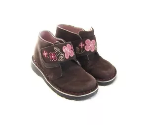 Stride Rite Girl's Brown Leather Veclro Shoes Ankle Boots Size 10M Pink Flowers - Picture 1 of 8