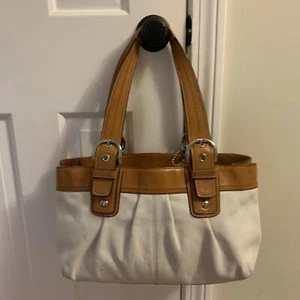 Coach White and Brown Soho Pleated Classic Leather Tote F13732 - Picture 1 of 11