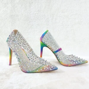 Bombas de salón transparentes de PVC de aguja picante tacones de aguja arco iris y estrás - Imagen 1 de 14