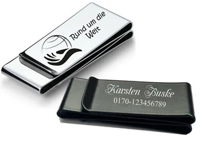 ID Geldklammer dreifach mit Gravur nach Wunsch Edelstahl Geldclip NEU 2 Farben - Picture 1 of 13