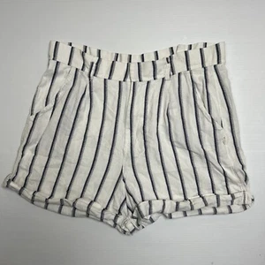 Ghanda Womens Tailored 100% Cotton Shorts Sz 14 Cuffed Striped High Waist Baggy - Picture 1 of 7