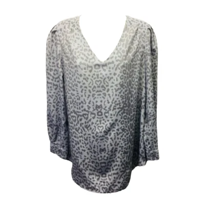 Cynthia Steffe Blouse Top Blue Leopard Print V-Neckline Long Sleeves Size Medium - Image 1 of 4