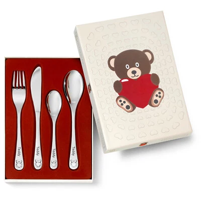 Kinderbesteck mit eingeprägten Motiven Teddy mit Herz mit Gravur personalisiert - Bild 1 von 4