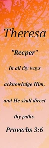 Theresa "Reaper" Keepsake Name Meaning Bookmark with Bible Verse and Tassel - Picture 1 of 2