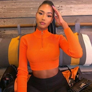 Sexy Long Sleeve Crop Top Zipper Shirt Casual Streetwear Fashion Tee For Women - Picture 1 of 8