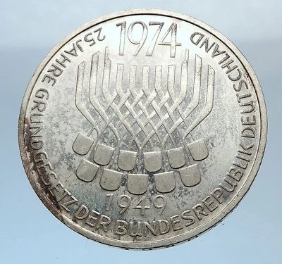 1974 GERMANY 25 Years German Federal Constitution Law Silver Proof Coin i71929 - Image 1 of 3