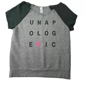 Alternative Earth Women's Unapologetic Cut Off Short Sleeve Sweatshirt Top Sz M - Picture 1 of 5
