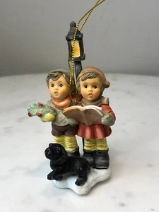 Hummel Christmas Ornament - Girl and Boy Carolers & Dog at Lamp Post 3-3/4" - Picture 1 of 8