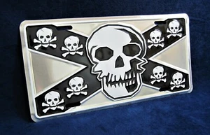 REBEL SKULL -*US MADE* Embossed Metal License Plate Car Auto Tag Sign Wall Decor - Picture 1 of 9