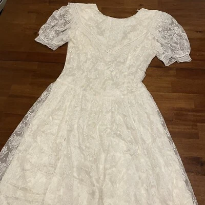Vestido de novia vintage Gunne Sax encaje floral hippie pradera años 80 talla 11/12 Foto 1 de 4