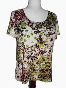 Notions Large Short Sleeve Pull Over Top Stretch White, Cream Lime, Red - Picture 1 of 6