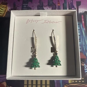 Betsey Johnson Jingle Bell Bling Christmas Tree Drop Earrings Crystal NIB - Picture 1 of 1