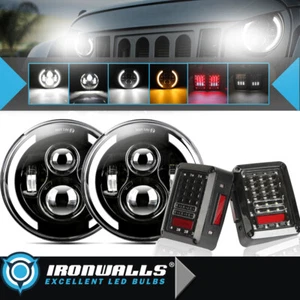 Faro LED de 7" haz alto/bajo + luces traseras freno giro inverso para Jeep Wrangler JK - Imagen 1 de 12
