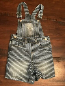 🦋 DKNY Girls' Little Logo, Size 7 Denim Jumper Jean Overalls Shorts Dress Blue - Picture 1 of 2