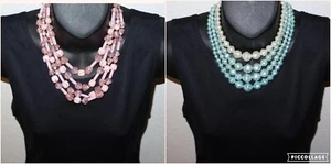Lot of 2x Vintage Multi Strand Faux Pearl Beads Necklace Pink Mint Blue Green - Picture 1 of 9