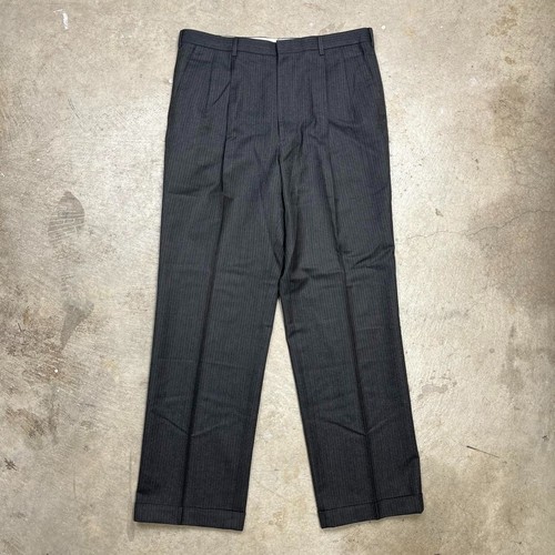 SAINT LAURENT (YSL) Pantalone lana vintage YSL Yves Saint Laurent plissettato marrone gessato taglia 34x30