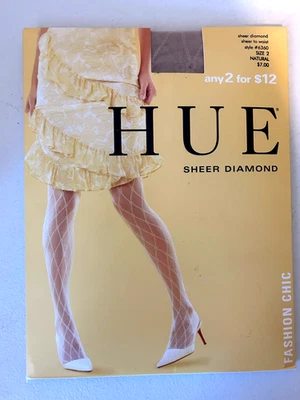 New Hue Diamond Sheer Natural Beige Pantyhose #6360 Size 2 Fashion Chic NEW - Image 1 of 2