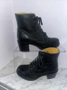 FRYE Sabrina Size 7 1/2 Black Lace Up Leather 6G Combat Heel Ankle Boots - Bild 1 von 10