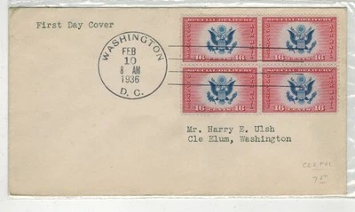 1936 AIRMAIL SPECIAL DELIVERY CE2 FDC BLOCK OF 4 WITH CENTER LINE - Image 1 of 2