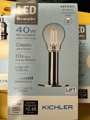 Kichler Vintage LED 40w Candelabra base Soft White Dimmable Bulb - Image 1 of 3