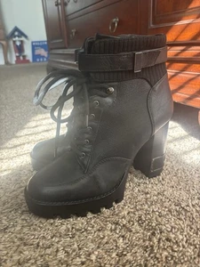 Antonio Melani Penn Leder und Stoff Stiefeletten klobige Stollensohle Absatz - Bild 1 von 4