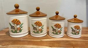 Sears Rehbock & Co 1982 Vintage Keramik Merry Mushroom Kanister Set 4 mit Deckel - Bild 1 von 10