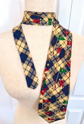 Tommy Hilfiger *Corbata de golf de 1920 con estampado raro a cuadros azules 100 % seda italiana Foto 1 de 4