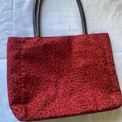 Bolso de Hombro Neiman Marcus Cartera Estampado Animal Rojo Imitación Leopardo Guepardo Bolso de Mano Foto 1 de 4