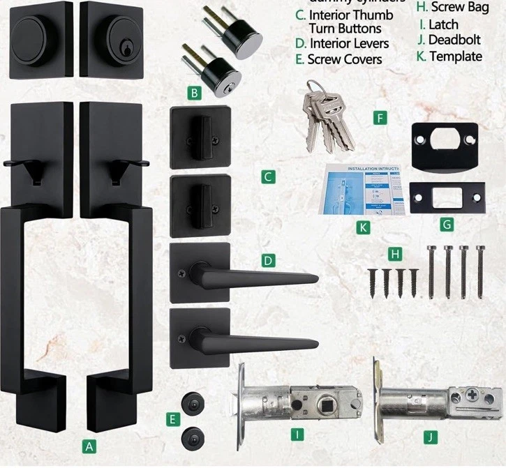 NEWBANG Manija de Puerta de Entrada con Llave Tradicional Puerta Doble Delantera Negro Mate Foto 1 de 4