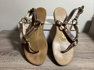 Coach Raiven braun gold Hardware Sandalen Größe 7 M Riemen Zehensteg flache Schuhe - Bild 1 von 12