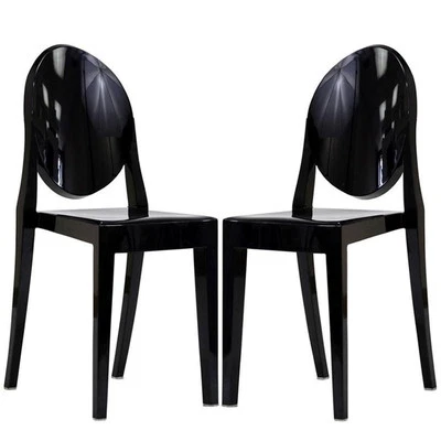 Modway Casper 18.5" Sturdy Acrylic Plastic Dining Chairs in Black (Set of 2) - Image 1 of 4