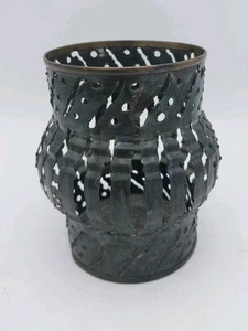VTG Tin Can Luminary Candle Holder Metal Handcrafted Folk Tramp Art 4.25" - Picture 1 of 9