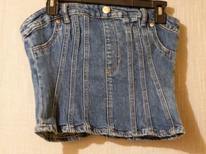 EUC H&M Divided Denim Bustier Korsett Cropped Top Blue Jeans Damen S #A2-66 - Bild 1 von 5
