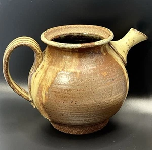 RUSTIC STUDIO POTTERY TEAPOT SUGAR CREAMER SET SIGNED COPPERY BROWNS DRIP GLAZE - Picture 1 of 18