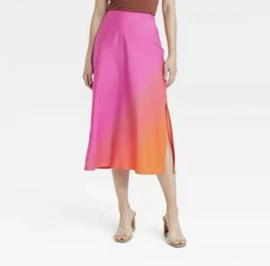 Ombré Pink Orange Size XL A-Line Midi Slip Skirt A New Day Women’s - Picture 1 of 3