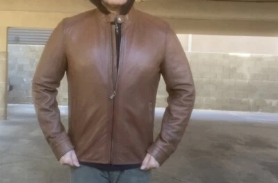 Chaqueta de Motocicleta Hombre Cuero MASSIMO DUTTI Marrón Puro Café Racer XL Foto 1 de 4