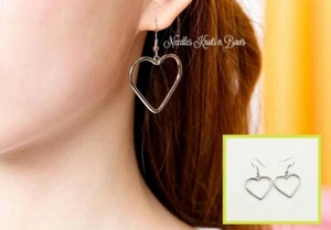 Simple Design Hollow Silver Heart Dangle Earrings, Women's Girls Fashion Jewelry - Picture 1 of 8