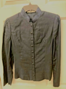 Badgley Mischka Designer Linen Jacket Blue Mandarin Style Embroidered Neck Sze 6 - Picture 1 of 6