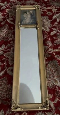 Antiguo espejo victoriano Trumeau dorado del siglo XIX y retrato de una mujer Foto 1 de 4