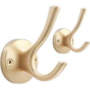 Gold Coat Hooks For Wall 2 Pack Towel Hook Heavy Duty Metal Double Bath Robe Hoo - Picture 1 of 8