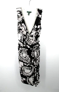 LAUREN RALPH LAUREN Midikleid Damen Gr. 6 schwarz weiß Paisley ärmellos V-Ausschnitt - Bild 1 von 12