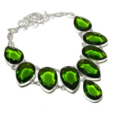 Faceted Peridot Pear Shape Gemstone 925 Sterling Silver Jewelry Necklace 18" R07 - Image 1 of 4