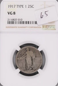 1917 Type 1 Standing Liberty Silver Quarter NGC VG-8 #7-010 - Picture 1 of 2